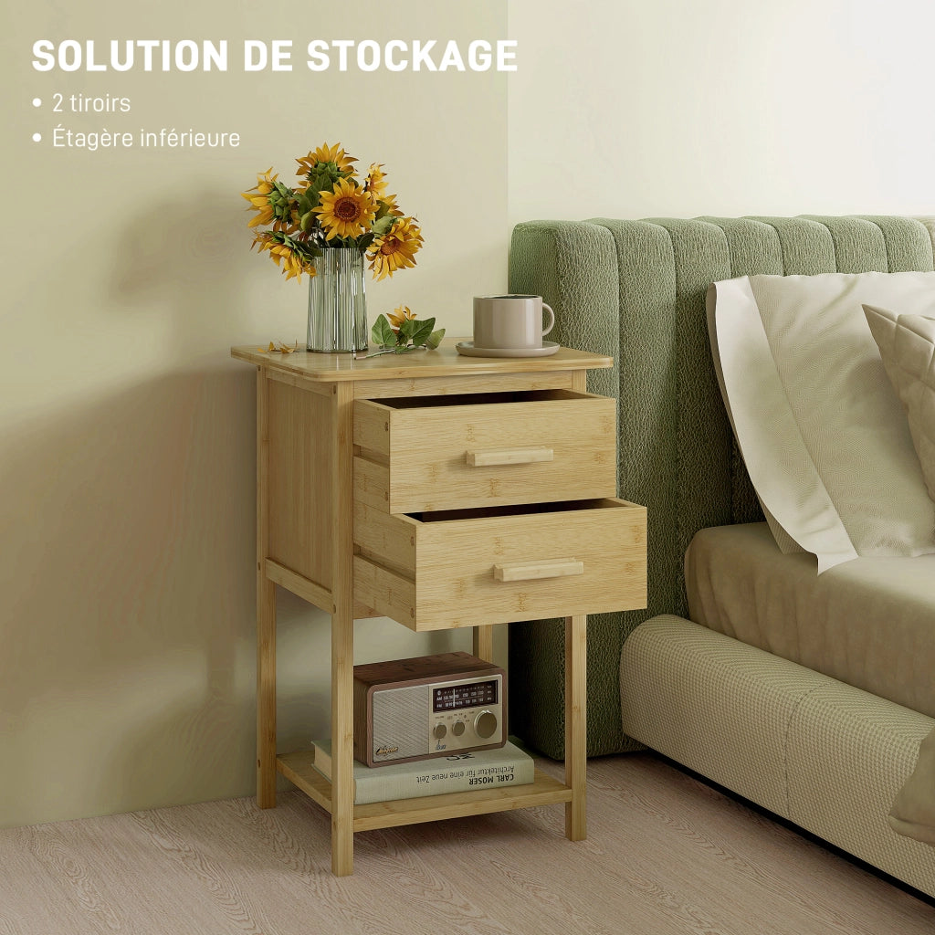 Comodino in bamb¨´ con 2 cassetti e ripiano ¨C zephmum ¨C 40x34x60 cm naturale