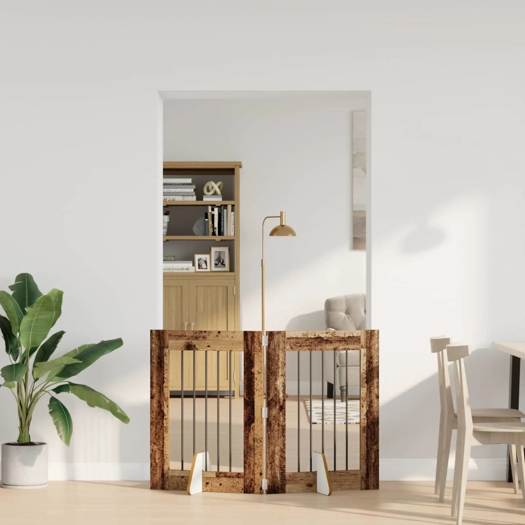 Cancello per cani con supporti 2 pz Legno antico 60 x 80 cm CFW8014127