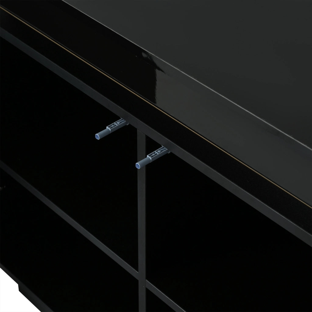 Credenza con 2 ante e 3 cassetti; illuminazione LED - per soggiorno - 140x35x72.5 cm - nera