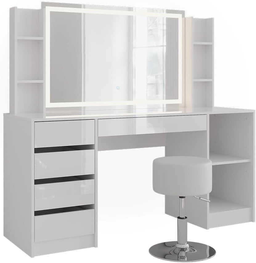 Tavolo da toeletta Sherry, Bianco/bianco lucido, 158.2 cm 5 parti