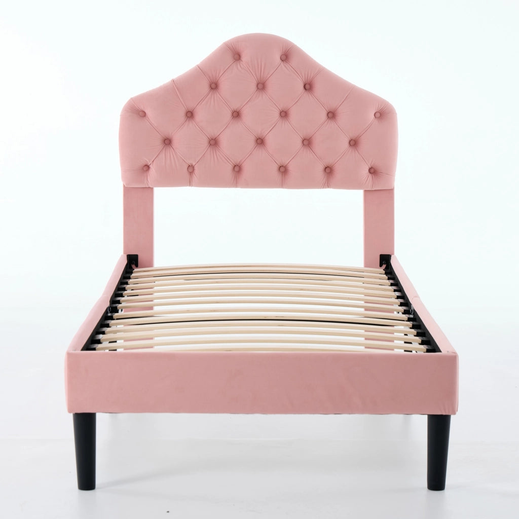 Letto imbottito in velluto rosa dimensioni 90x200 cm
