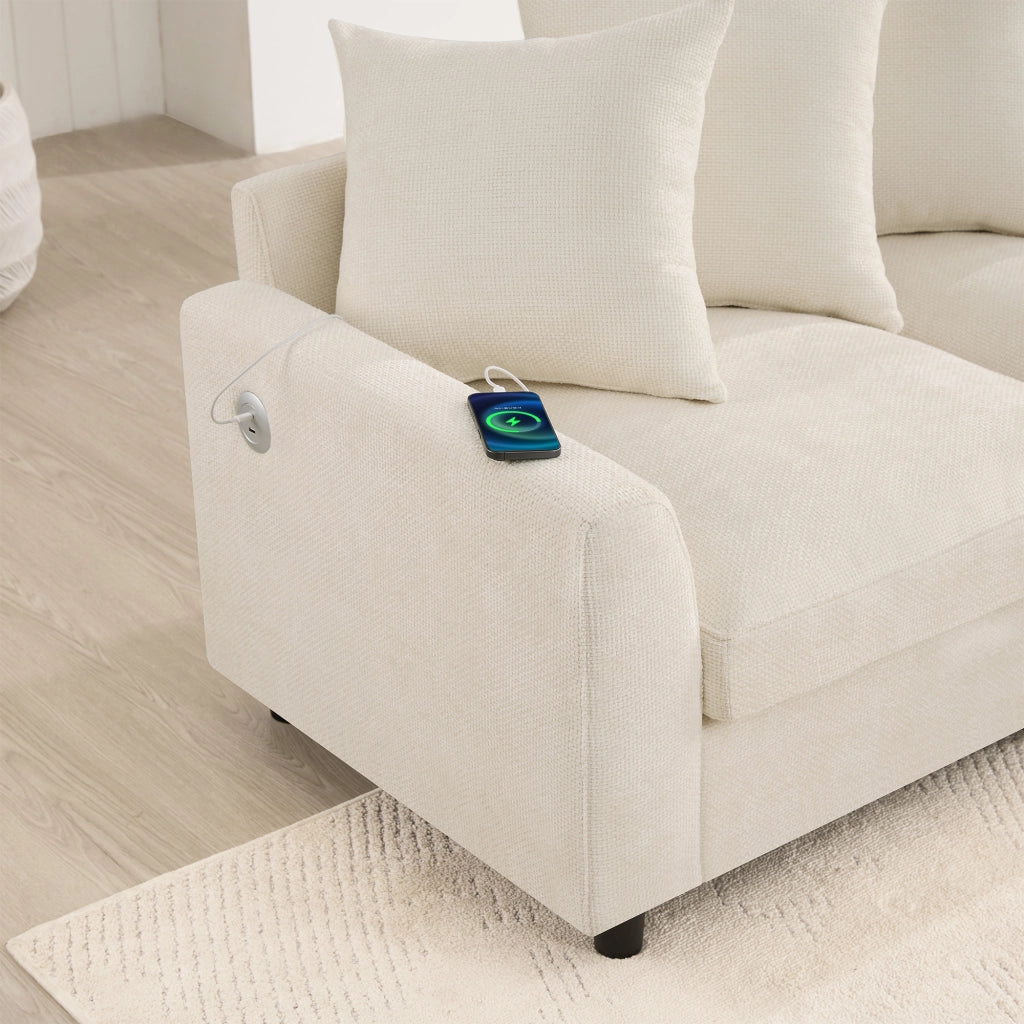 SOFA Modulare a U/L 6 posti 283x153,5x78,5 cm Chenille Beige con 2 pouf