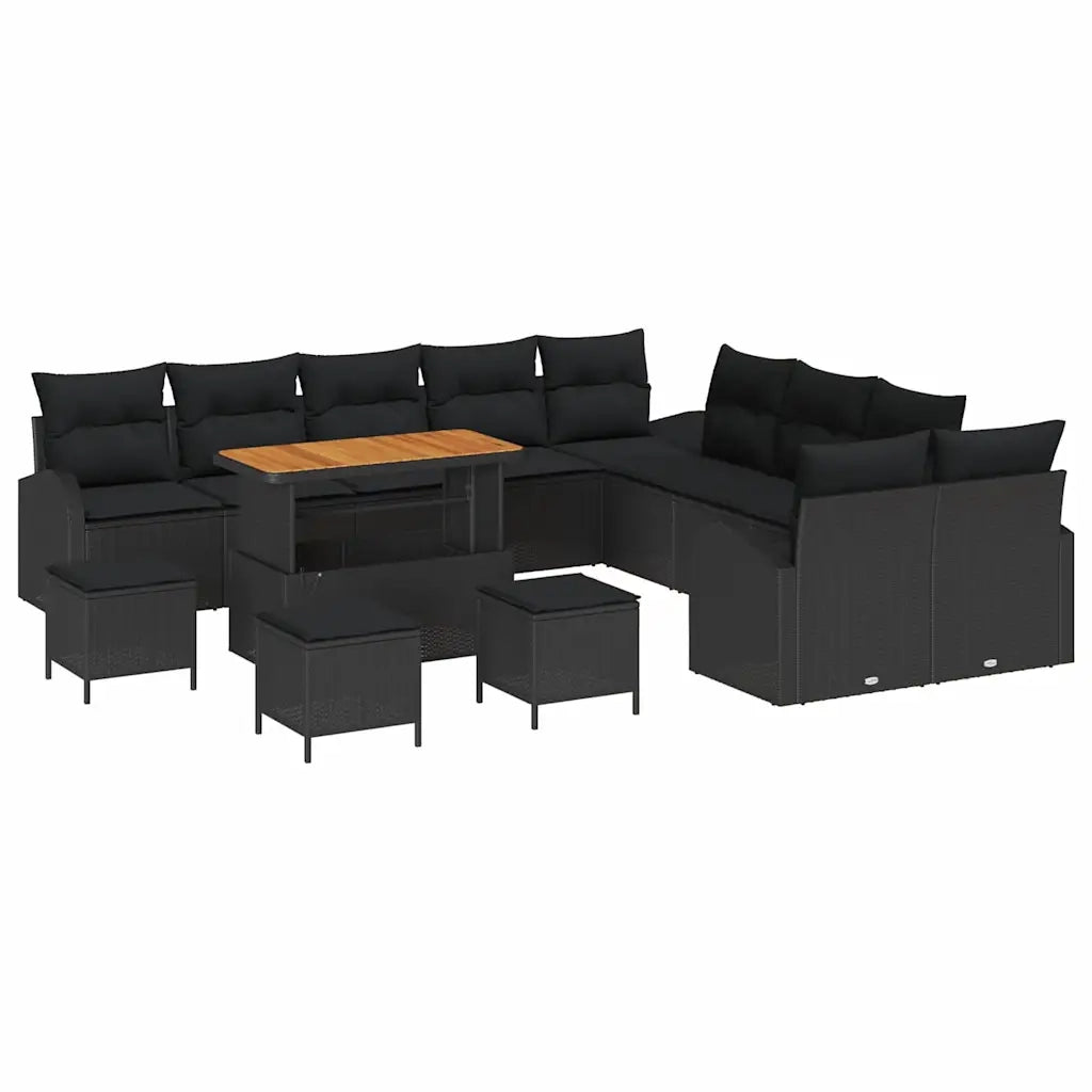 Set Divano da Giardino con cuscino 14 pcs Nero polyrattan