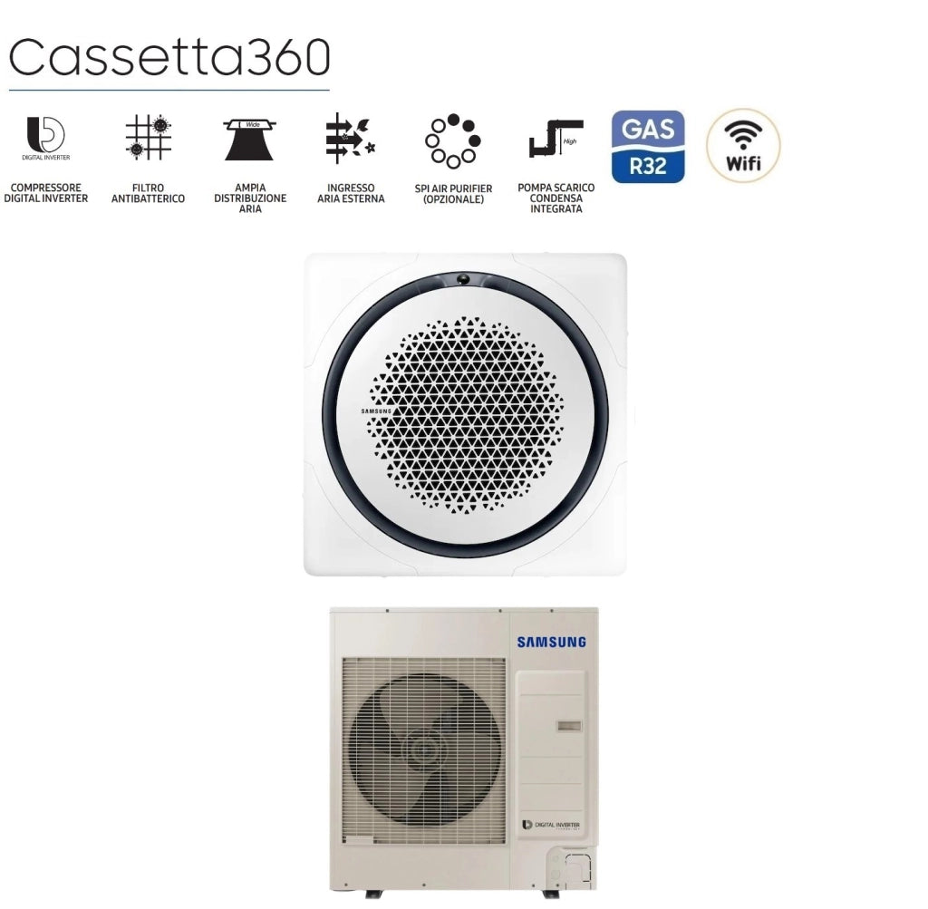 Climatizzatore Condizionatore Samsung Inverter Cassetta 360° 36000 Btu AC100RN4PKG/EU Monofase R-32 Wi-Fi Optional Vari Pannelli Disponibili