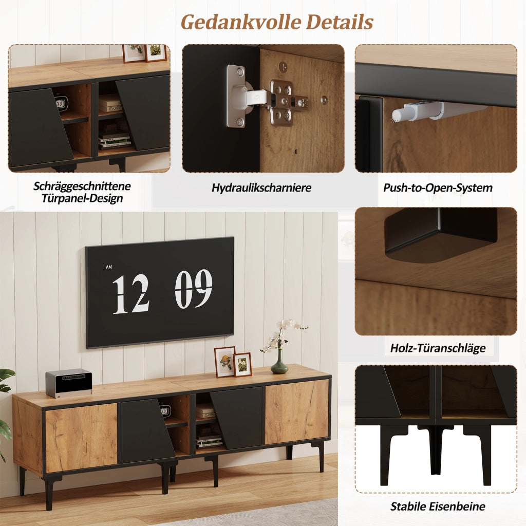 Mobile TV con 4 vani e 7 piedini di supporto - per soggiorno - 160 x 36.5 x 45 cm - naturale e nero
