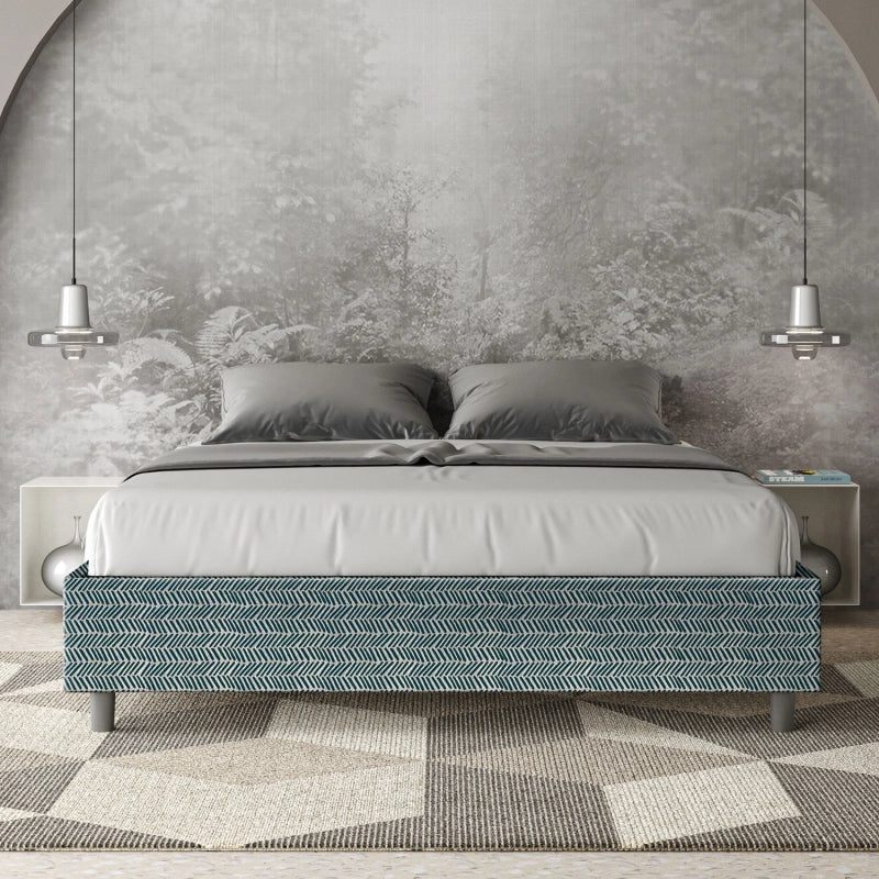 Letto Sommier imbottito Matrimoniale 160x200 cm tessuto Aragona Azelia - Con rete,Blu