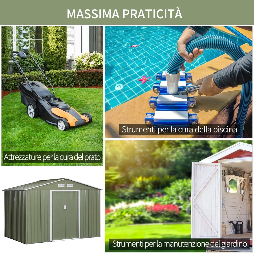 EasyComfort Casetta da Giardino con 2 Porte Scorrevoli e 4 Prese d'Aria in Acciaio, 277x195x192cm, Verde Chiaro