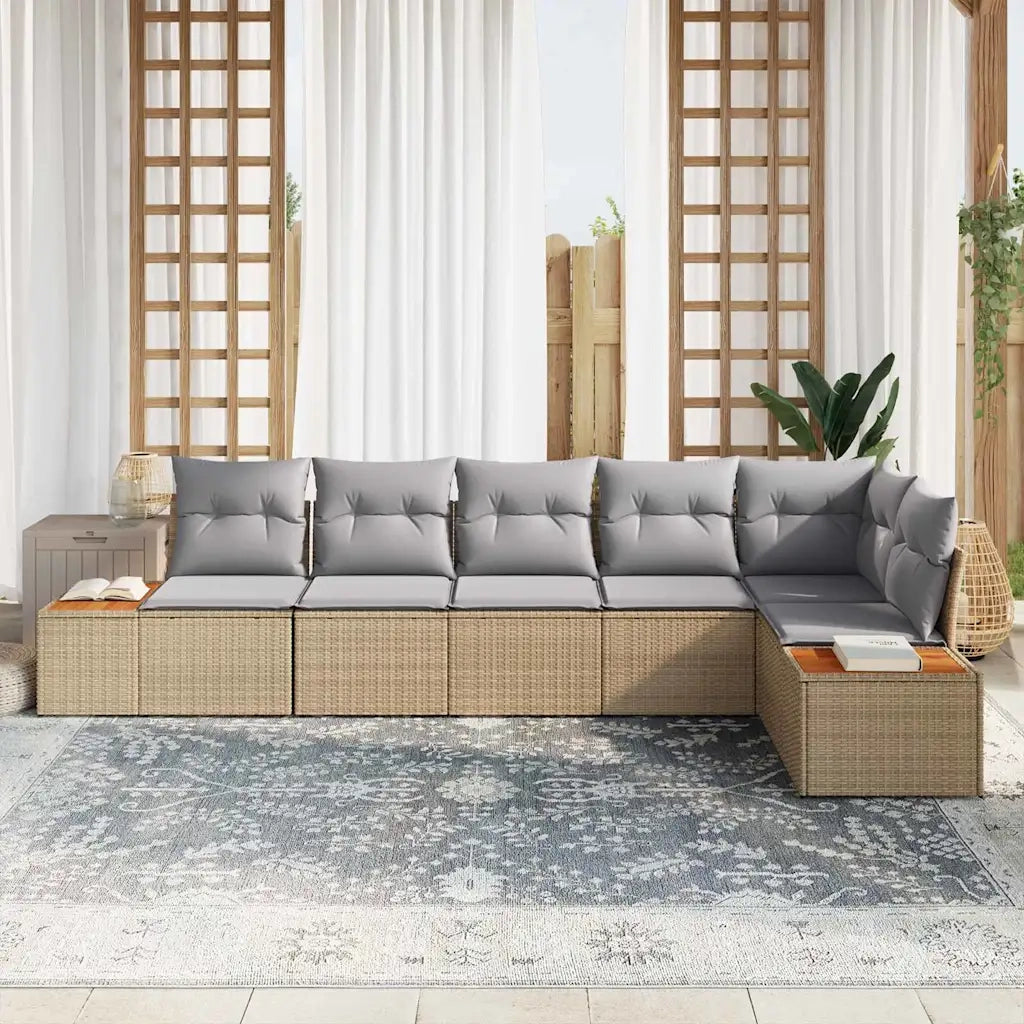 Set Divano da Giardino con cuscino 6 pcs Beige Poly Rattan 3348096