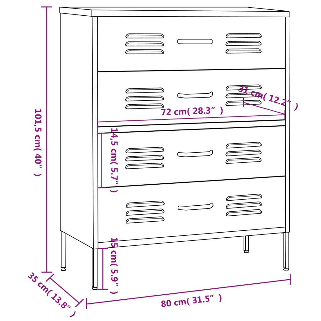 Cassettiera Bianca 80x35x101,5 cm in Acciaio CFW9647139