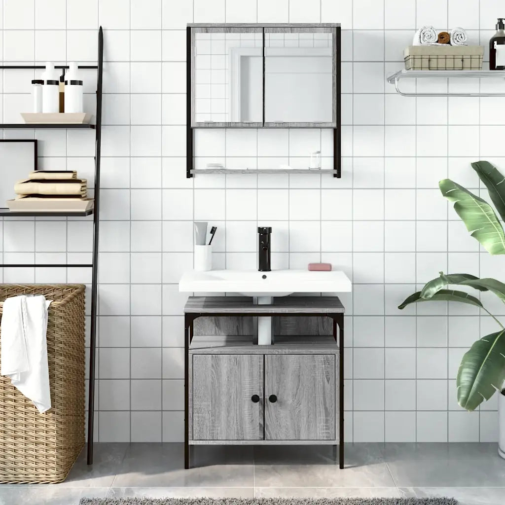 Set Mobili da Bagno | Armadio da bagno 2 pz Grigio Sonoma in Legno Multistrato