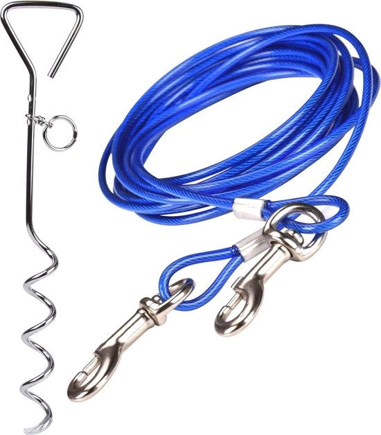 Catenella per cani con stelo a spirale – Cavo in acciaio inossidabile 3m 5m 10m – Rotazione 360° – Per giardino, campeggio e uso all'aperto