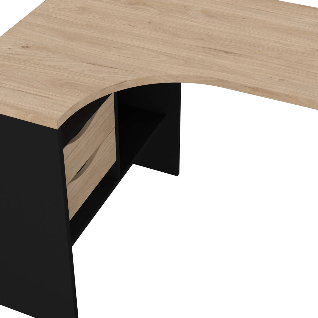 Scrivania Moire, Scrittoio multiuso, Tavolo per ufficio porta PC, Piano di lavoro, 145x81 h77 cm, Nero e Rovere