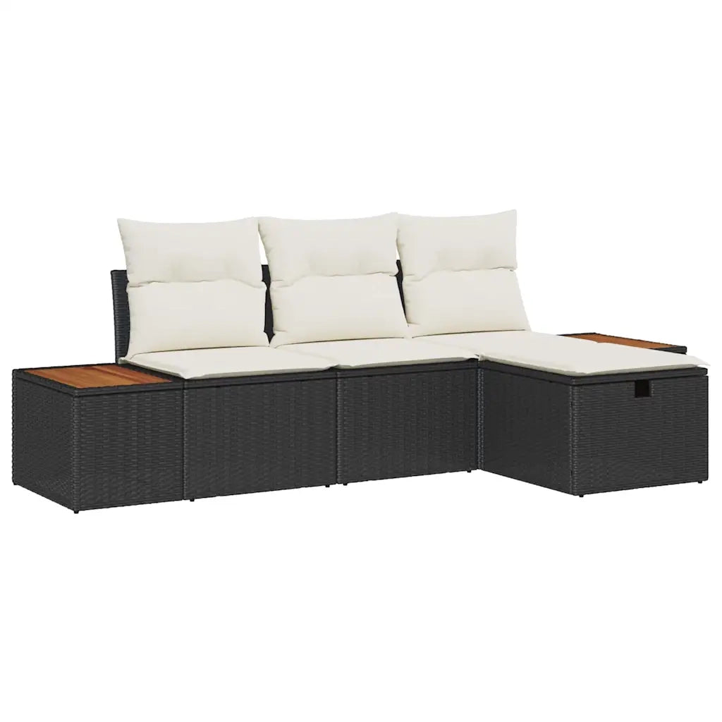 Set Divano da Giardino con cuscino 4 pcs Nero polyrattan