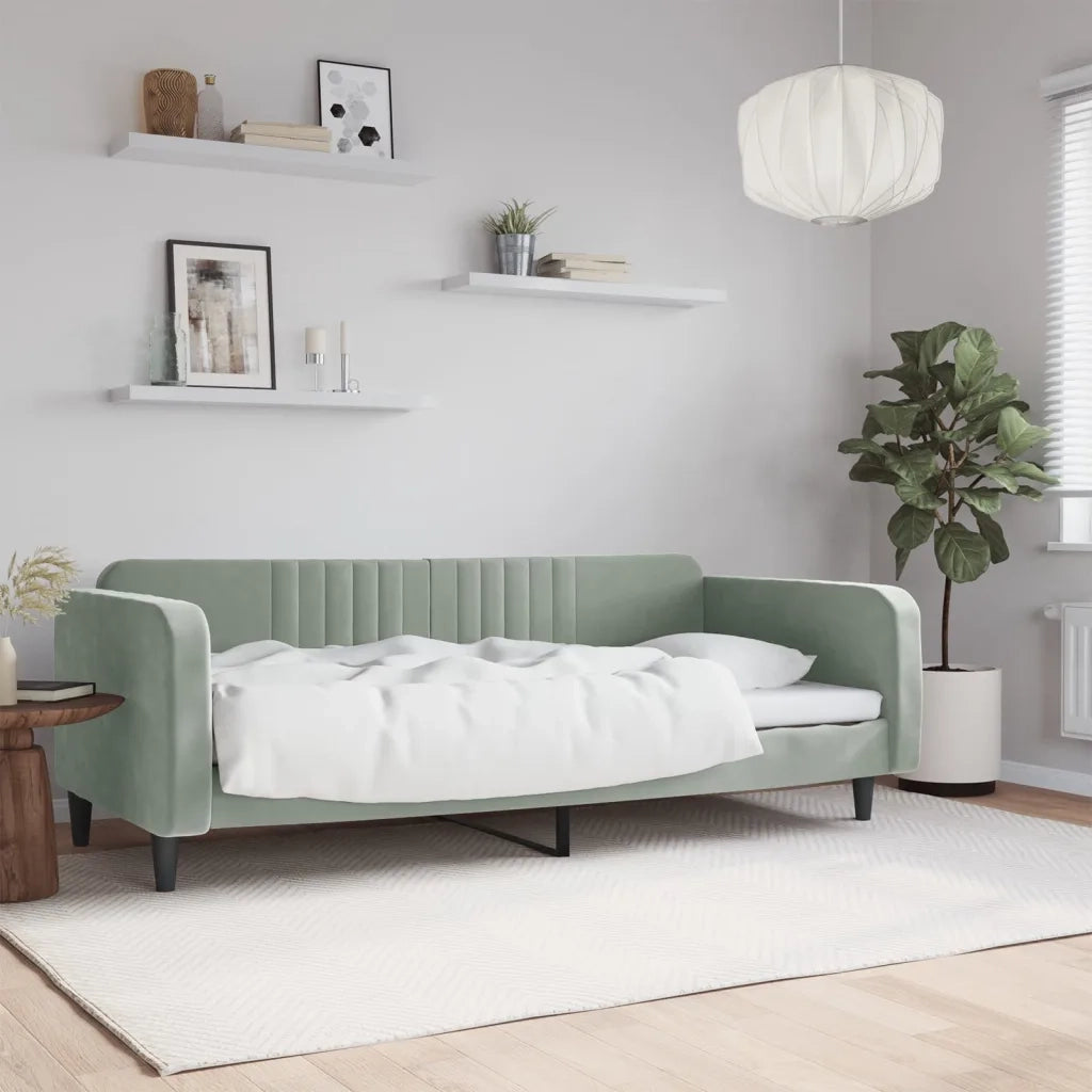 Letto da camera | Letto da Giorno Grigio Chiaro 100x190 cm in Velluto