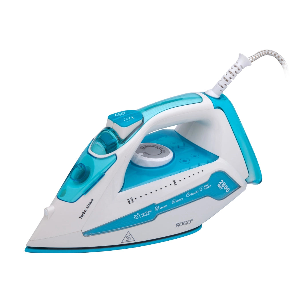Ferro da stiro a vapore con caldaia 2800W, serbatoio 300ml, piastra ceramica anticalcare, stiratura verticale - SOGO