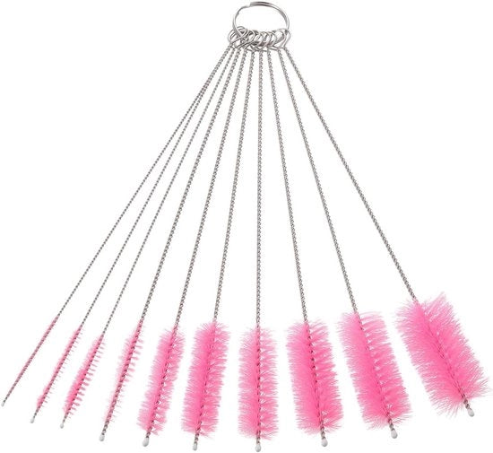 Set di spazzole di pulizia per nylon per tubi - 10 pezzi rosa - spazzole di pulizia riutilizzabili