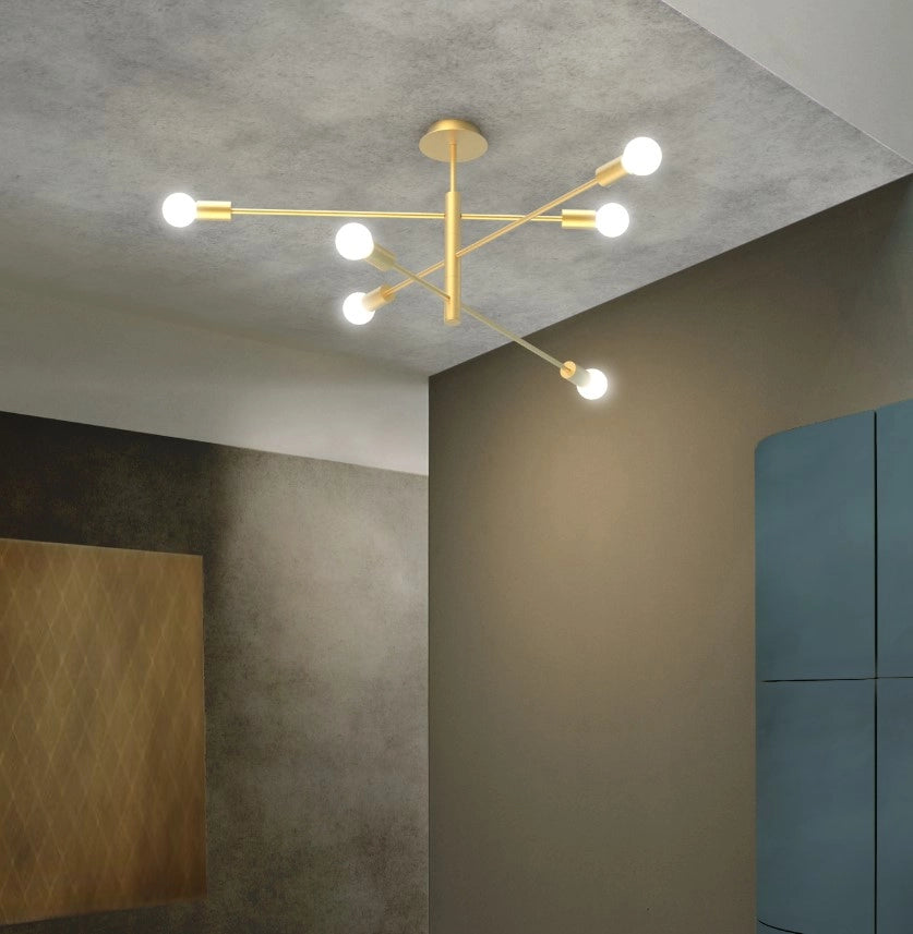 ANNA-PL6 Lampada dasoffitto 6 luci ottone spazzolato attacco E27