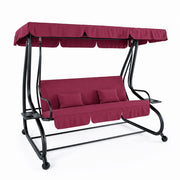 Dondolo 3 Posti Reclinabile Madeira Tettuccio Parasole Regolabile Cuscini Imbottiti Diventa Letto Struttura Robusta In Acciaio Verniciato Giardino Esterno Balcone Terrazzo 200 x 120 x 160 cm Bordeaux
