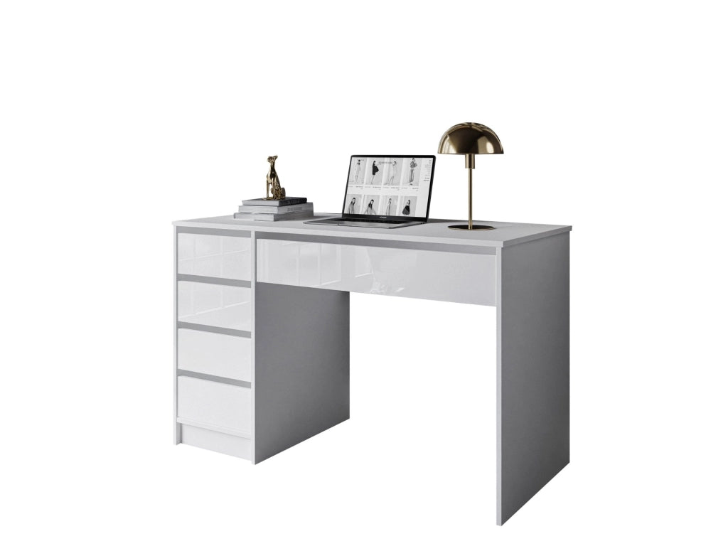Massico, Scrivania 4 Cassetti, 120x55x143h cm Bianco Bianco Lucido