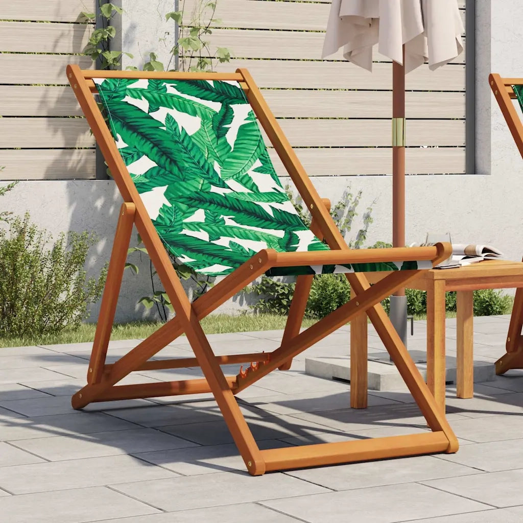 Sedia da Giardino | Sedia da Spiaggia Pieghevole Foglie Legno Eucalipto e Tessuto