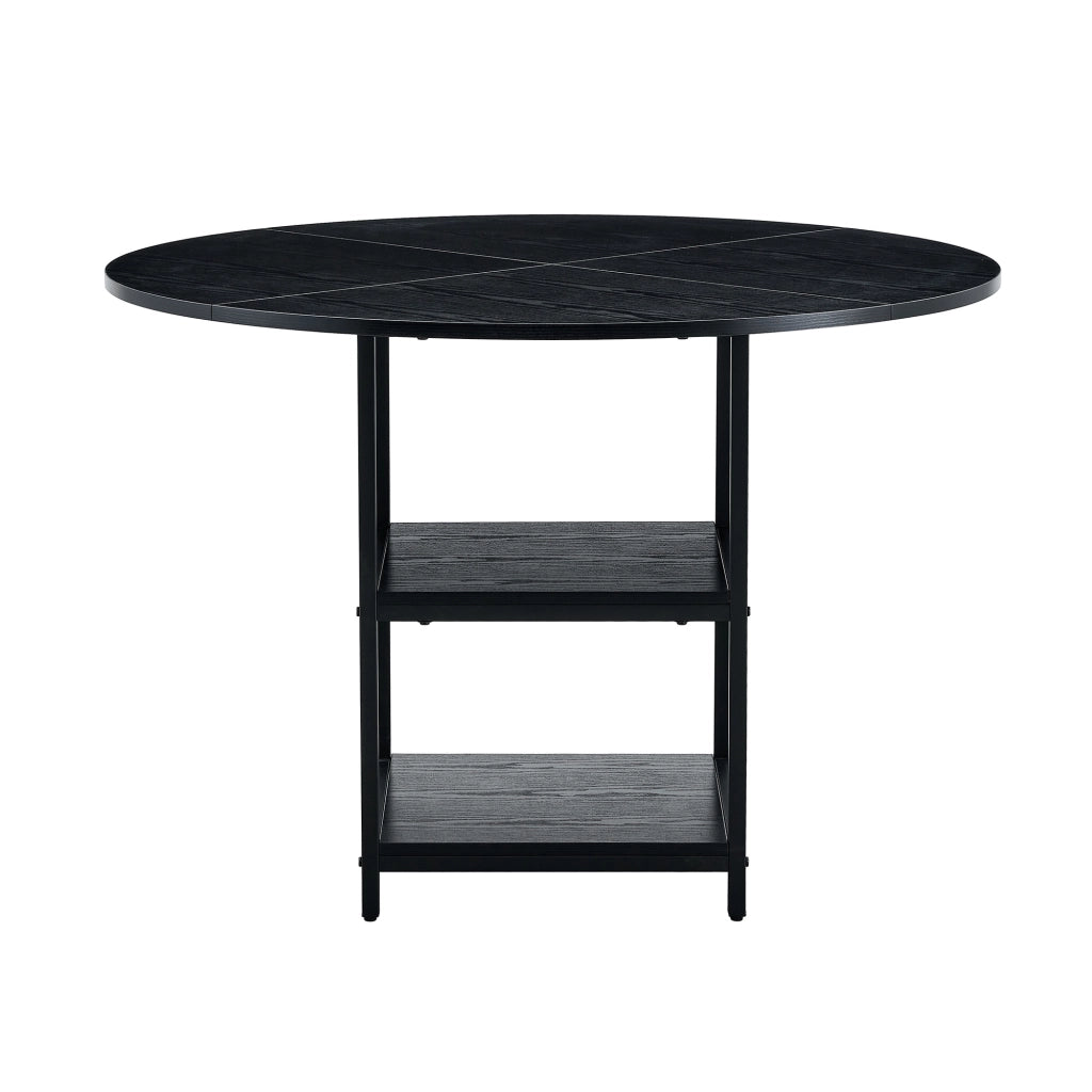 Tavolo da pranzo rotondo con doppio ripiano e struttura in metallo per sala da pranzo; in MDF nero; 107 cm