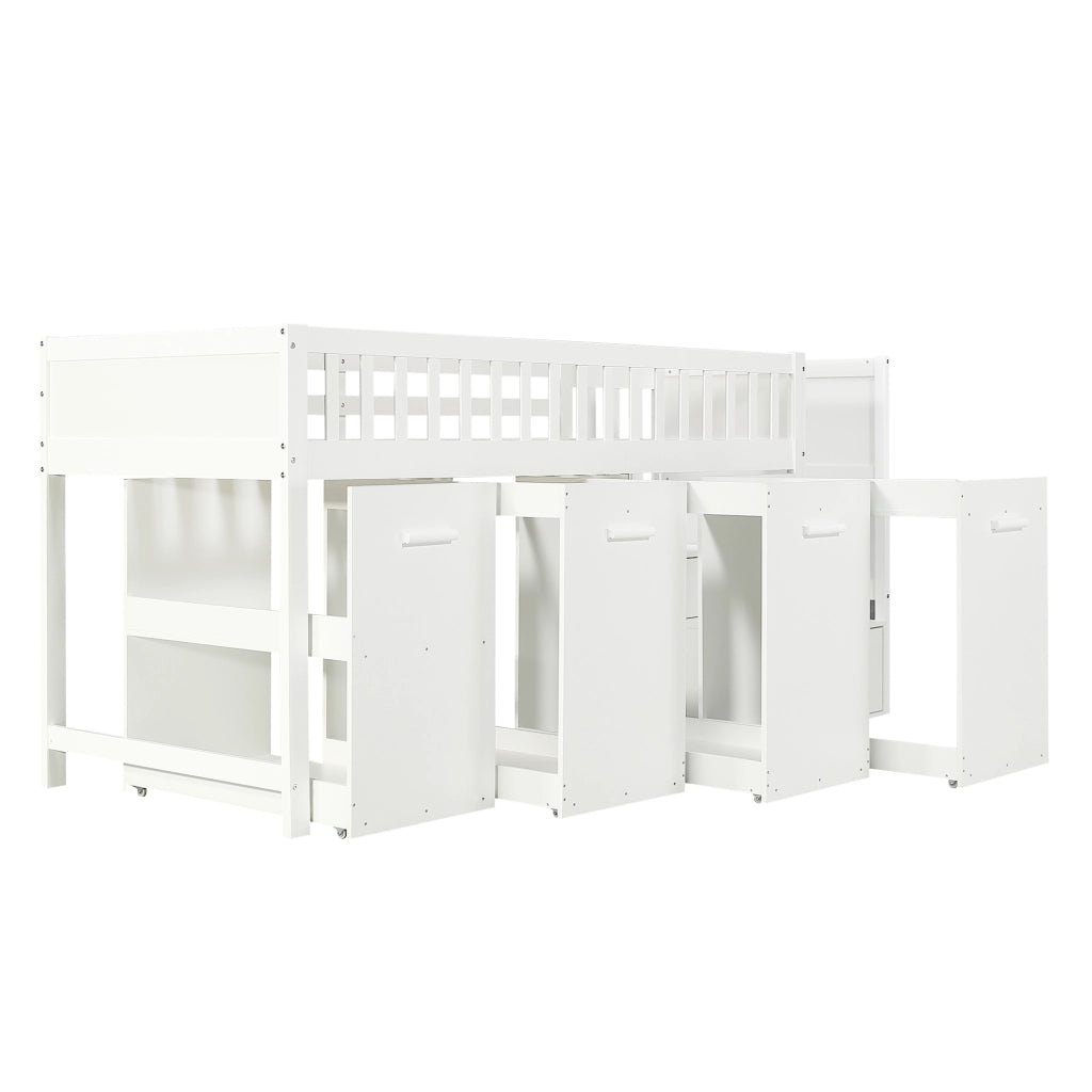 Letto a castello multifunzione 90x200 cm con scrivania; armadi e scaletta contenitore; bianco