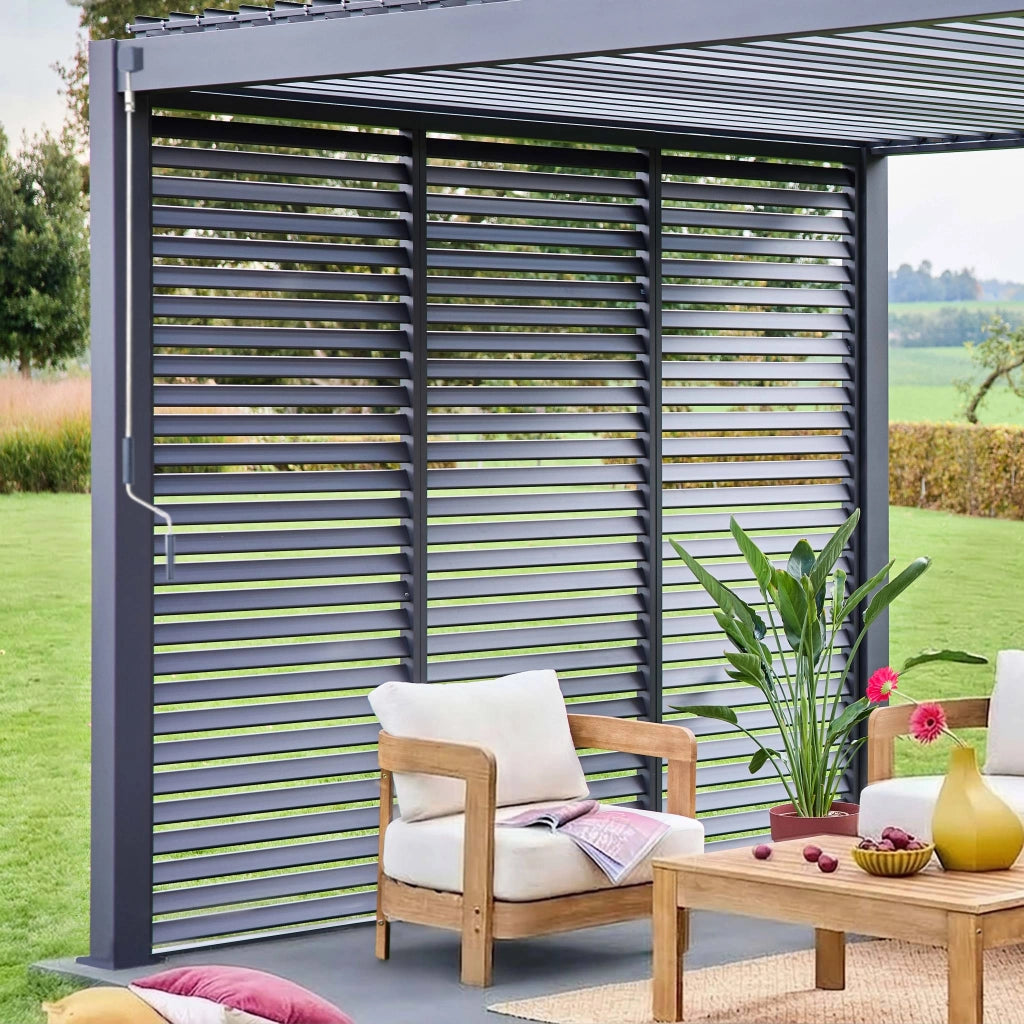 Pergola bioclimatica 3x4 in alluminio + 3 tende da 1m, antracite