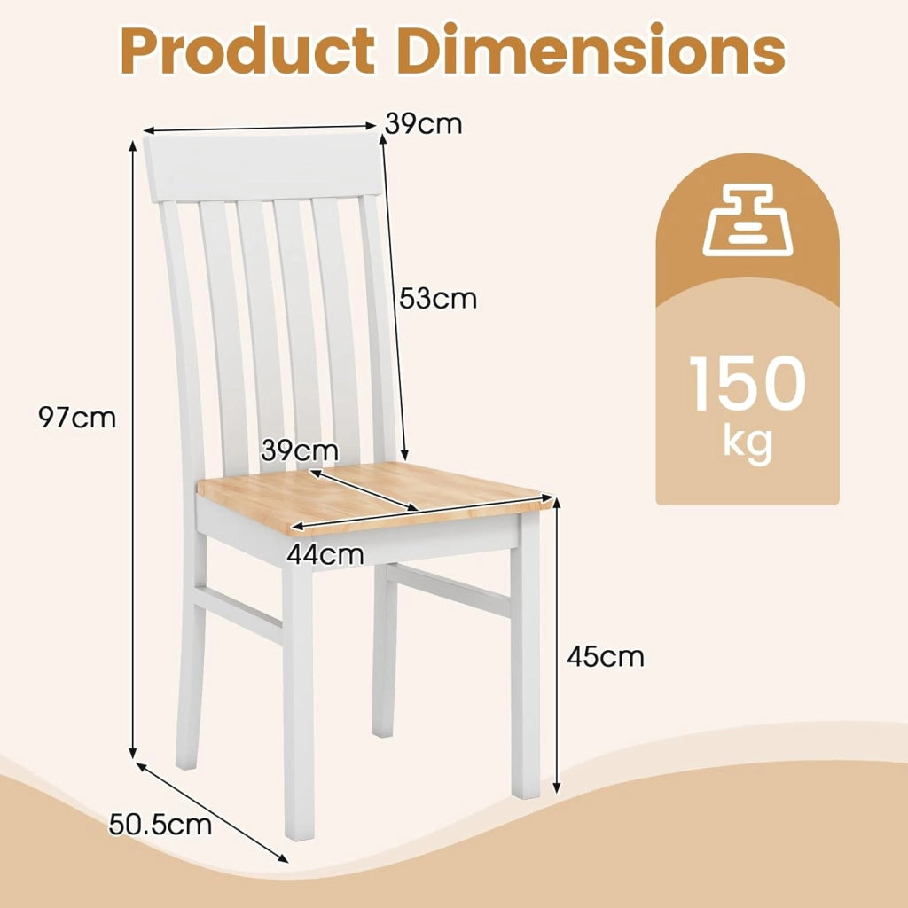 Set di 2 sedie da pranzo, sedie da cucina con schienale alto a doghe e seduta in legno di gomma, portata fino a 150 kg, 44 x 50,5 x 97 cm, per ristorante, caffetteria (naturale)