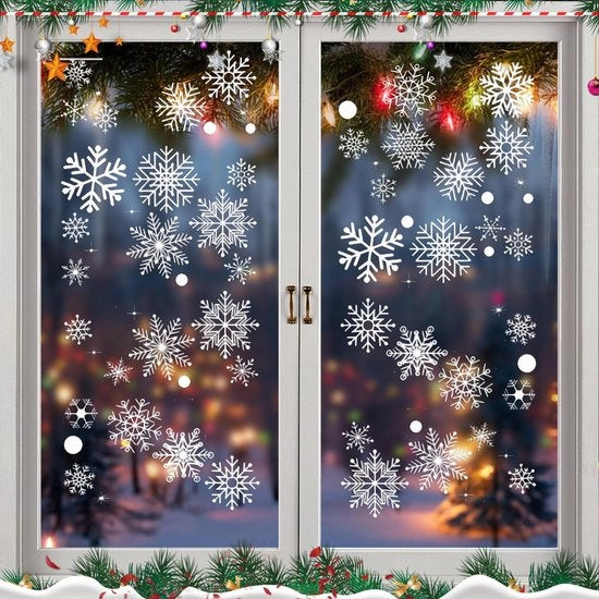 Decorazioni per finestre PVC doppie, 152 pezzi, non perforanti, autoadesive, con 9 fogli (30 x 20 cm)