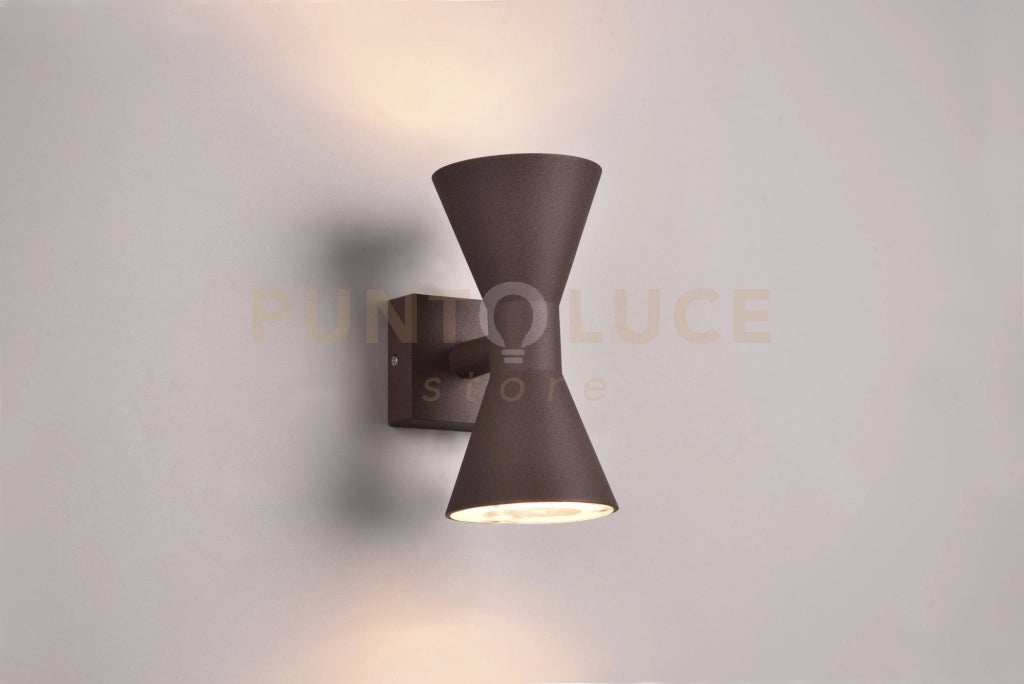 ARDAS APPLIQUE DA ESTERNO FUSIONE ALLUMINIO RUGGINE BI-EMISSIONE H. 20CM IP44  2 LUCI ATTACCO GU10