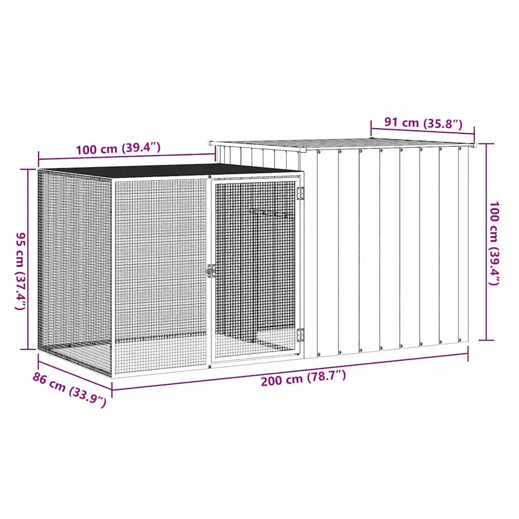 Gabbia per Conigli Antracite 200x91x100 cm Acciaio Zincato 3155527