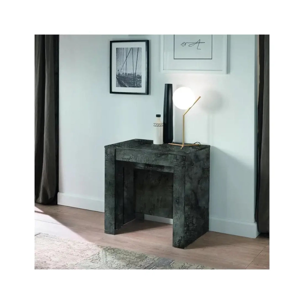Consolle estensibile, Collezione NOSOL, colore grigio effetto marmo lucido, dimensioni 54x78cm.