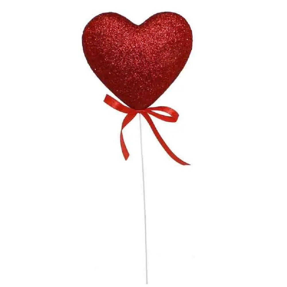 Trade Shop - Set 8 Cuori Glitterati In Polistirolo Con Stand Spillone 5cm San Valentino 68331 -