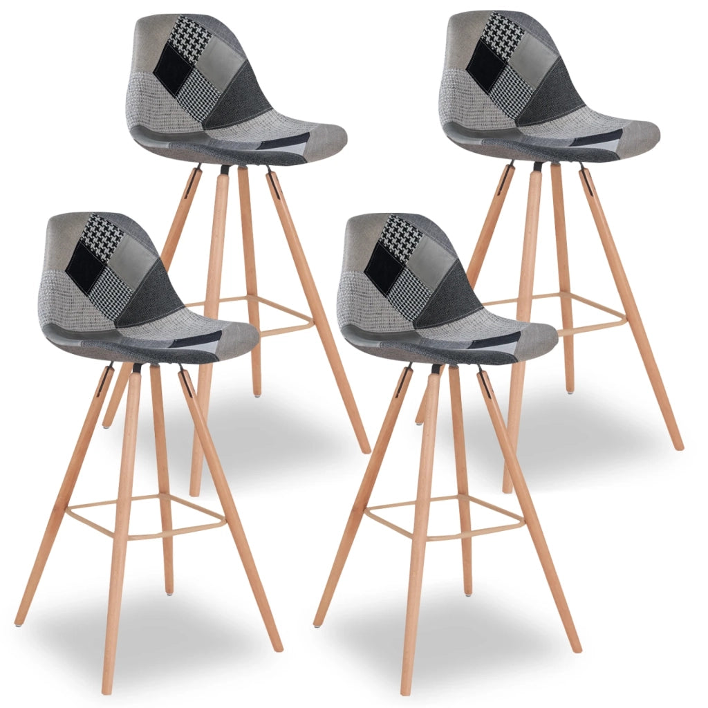 IDMarket - Set di 4 sgabelli da bar SARA con motivo patchwork nero, grigio y bianco SARA