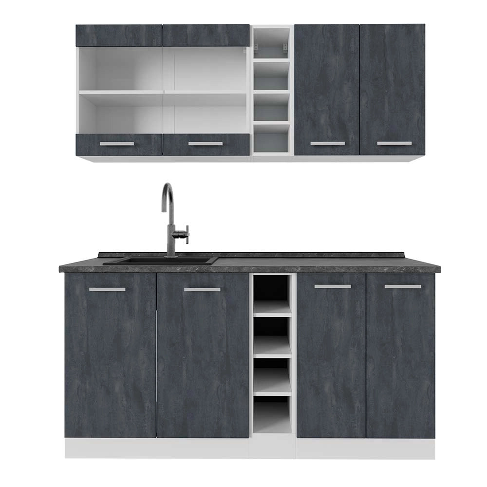 Vicco Cucina completa Nero cemento/bianco 160 cm PL Antracite