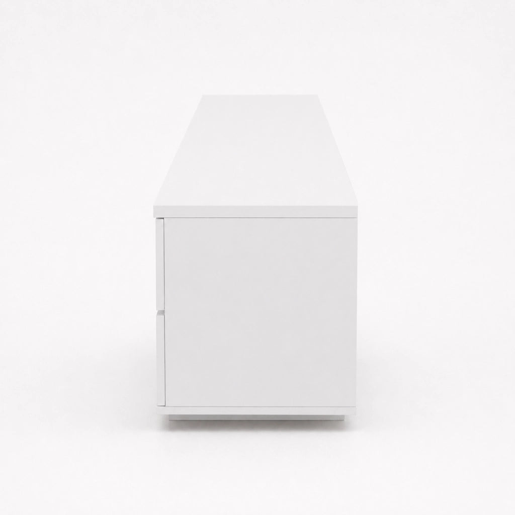Mobile Porta TV Bianco Con 4 Ante 1 Anta A Ribalta 2 Vani A Giorno Con Passacavi Design Moderno In MDF Mobile Per Soggiorno Salotto Zona Living 180 x 38 x 46 Cm
