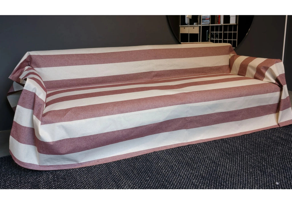 Telo Arredo Granfoulard Copritutto Cotone Made Italy Vari Disegni Arredatutto Copriletto Multiuso - 2 Piazze - Riga Fascia Bordeaux