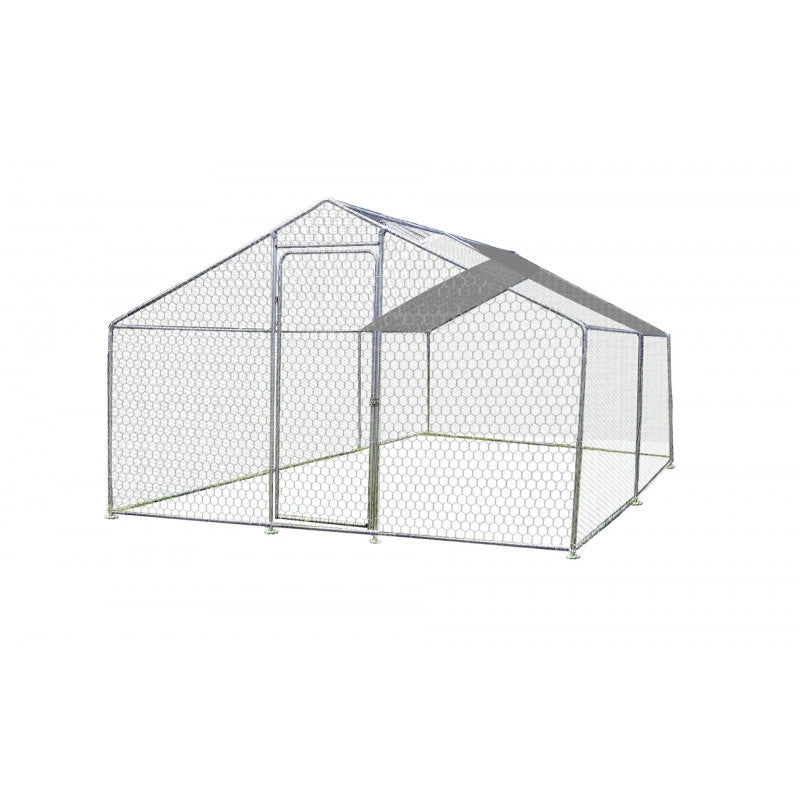 Recinto animali in acciaio zincato 3x4 m – tetto con telone, altezza 2,2 m – per galline o conigli – ENC304025GJM Foresta