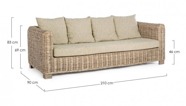 Divano 3 Posti 210x90x83h cm con Cuscini Fortaleza