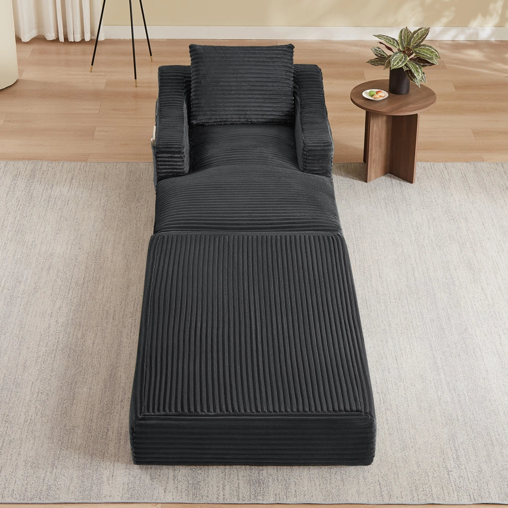 Poltrona lounge in velluto a coste grigio scuro con design a doppio strato