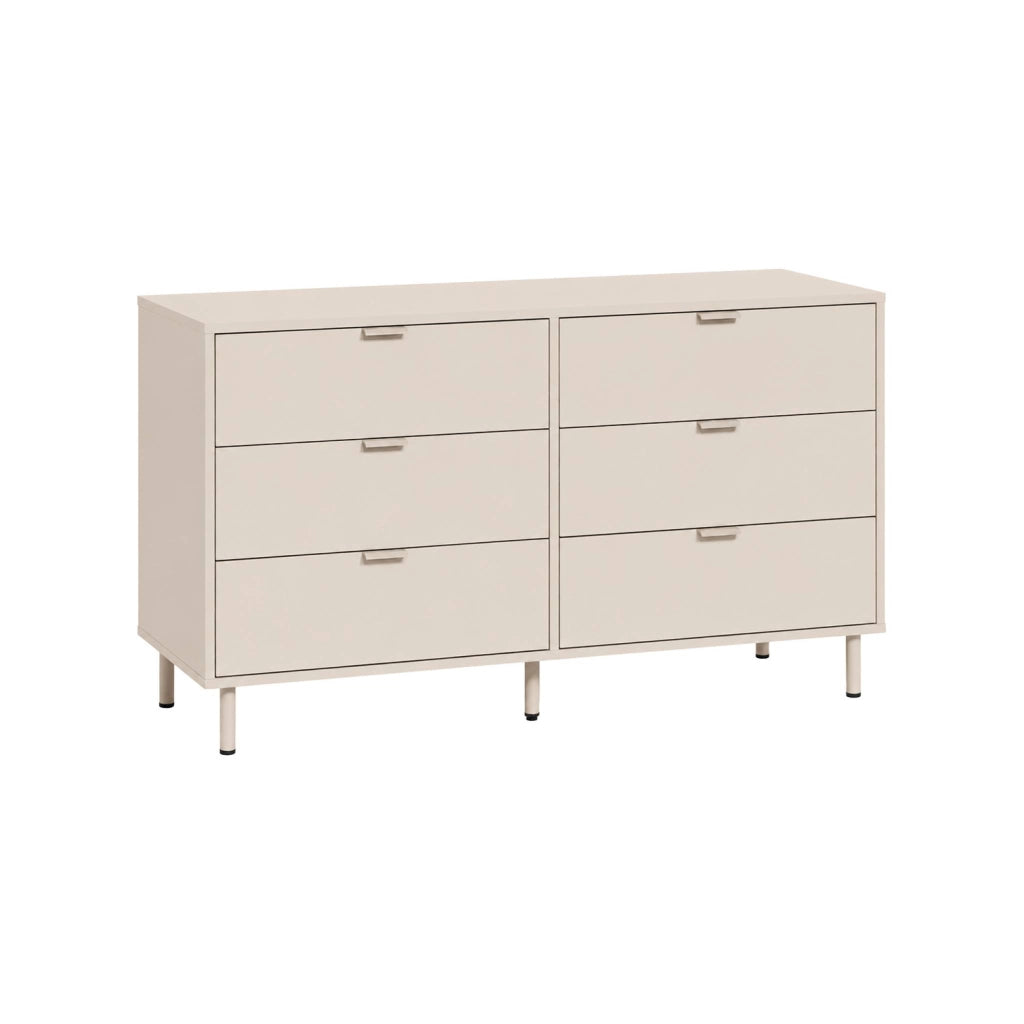 Cassettiera decorativa in legno e metallo, 6 cassetti, beige