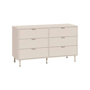 Cassettiera decorativa in legno e metallo, 6 cassetti, beige