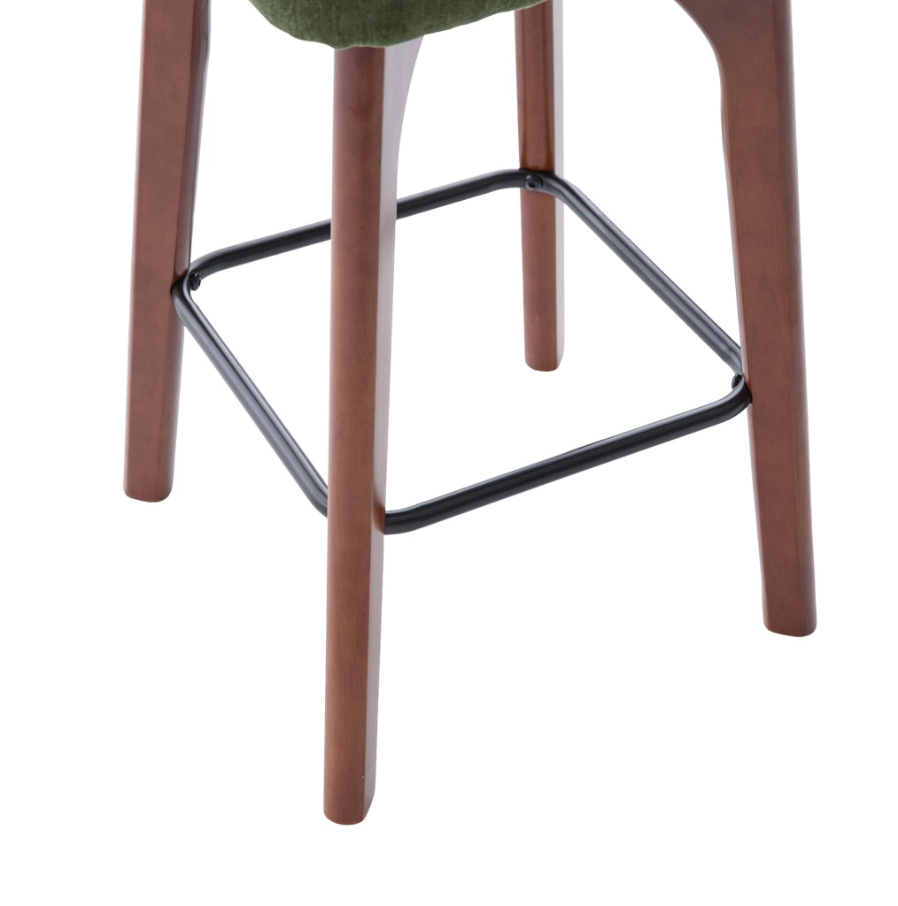 Sgabello da bar girevole a 360° con schienale in rattan; chenille verde