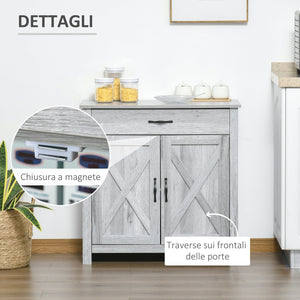 Credenza Cucina Country con Armadietto a 2 Ante e Cassetto 80x39.7x80cm Grigio