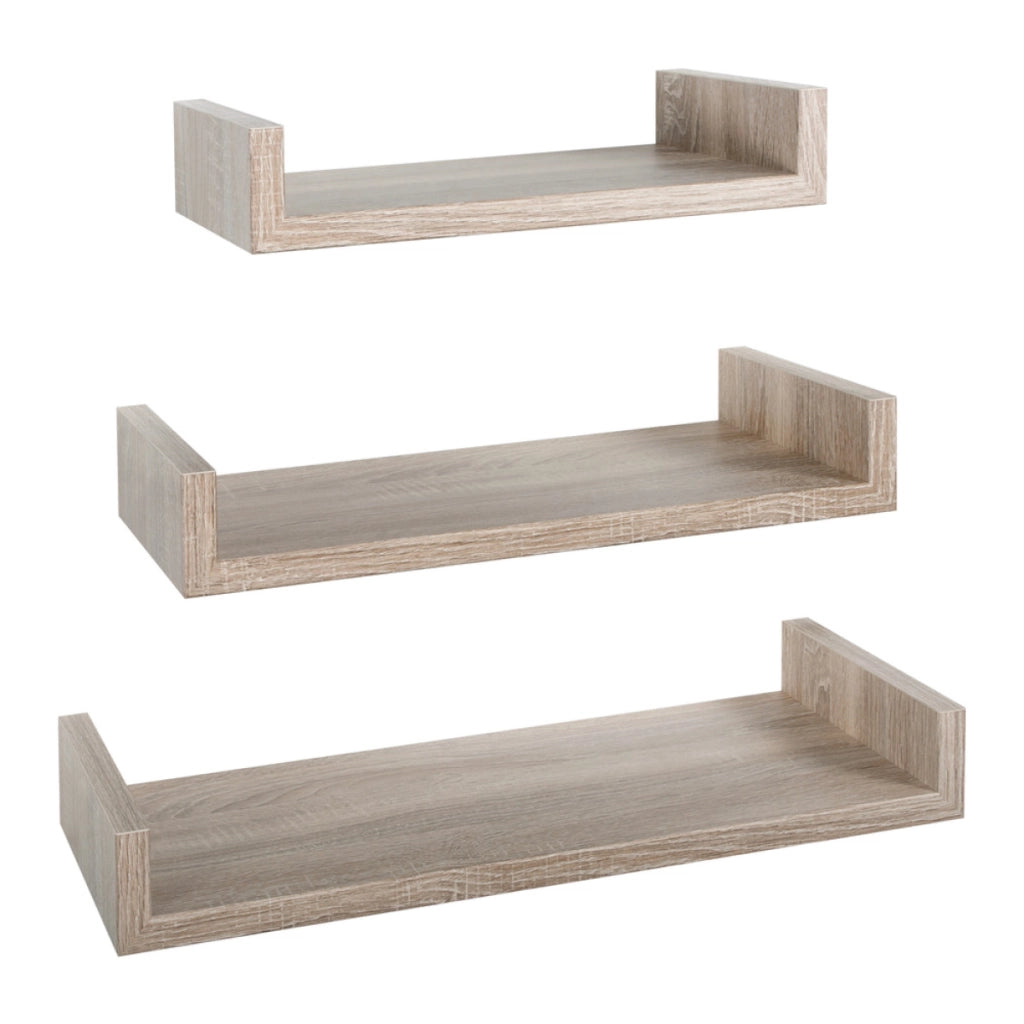 Set di 3 Mensole da Muro Modello CALAMITA MAXI, Mensole Muro Design, Mensola da Parete. Misure 60x8 p23.7 cm, 50x8 p23.7 cm e 40x8 p23.7 cm. Finitura   ROV. NATURALE/SAGERAU - MADE IN ITALY