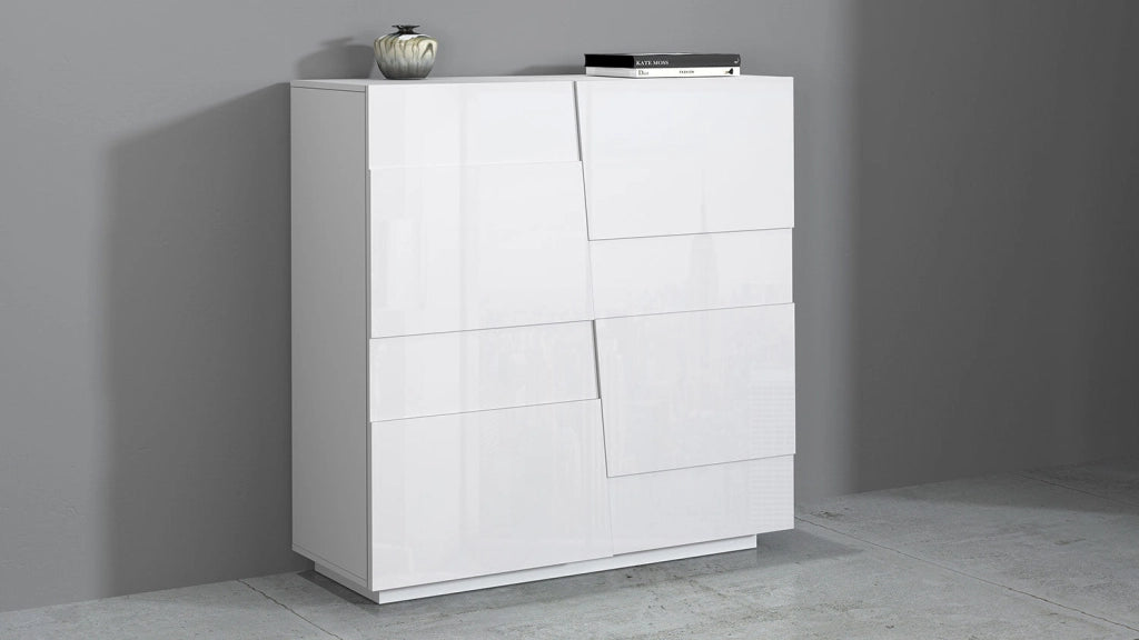 Credenza 2 Ante 120x44x126 cm Pongo 2A Bianco Lucido