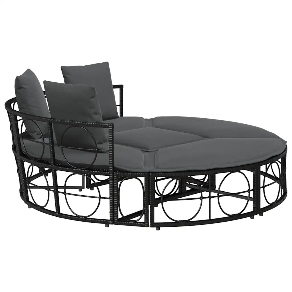 Lettino Prendisole Esterno senza Tetto Nero in Polyrattan 4108236