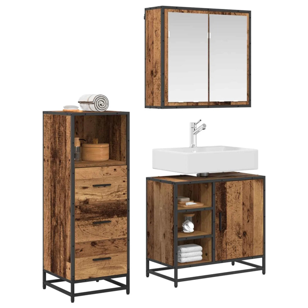 Set di mobili per il bagno con cassetto 3 pcs Legno vecchio 3402372