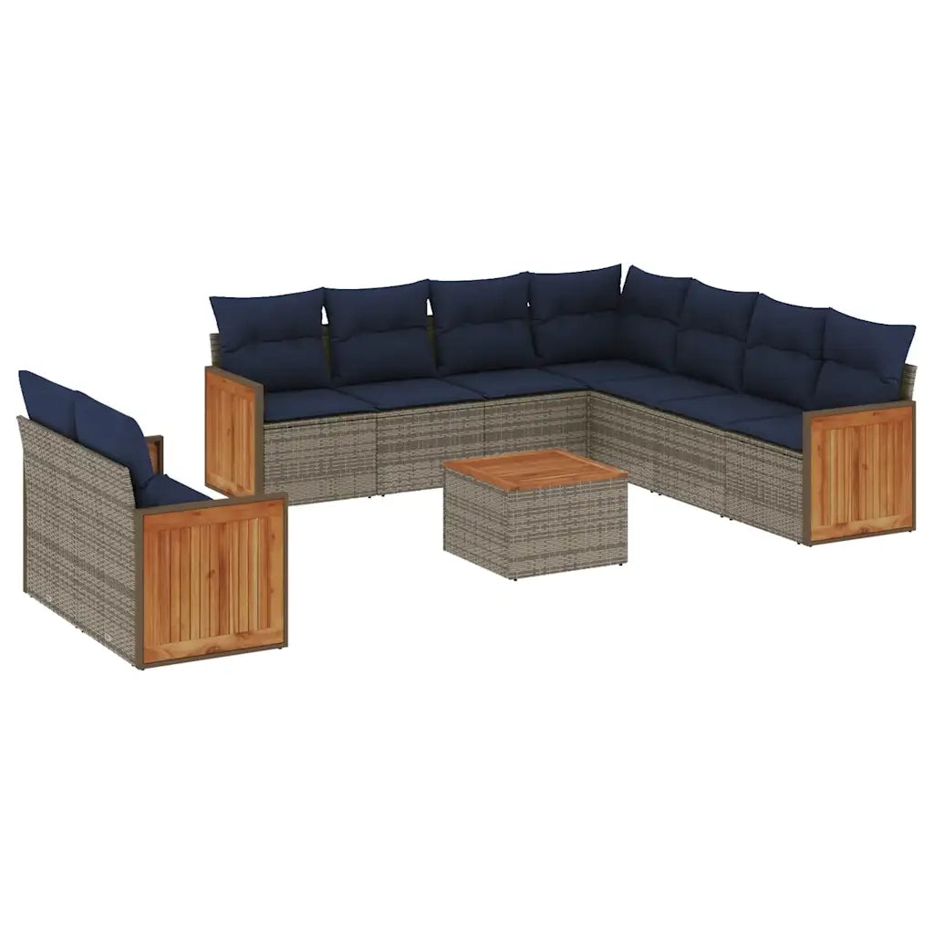 Set Divani da Giardino 10 pz con Cuscini Grigio in Polyrattan 3227790