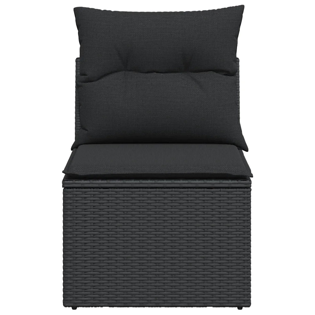 Divano da giardino senza braccioli con cuscini nero Polyrattan 365961